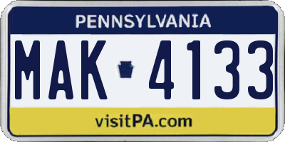 PA license plate MAK4133