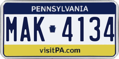 PA license plate MAK4134