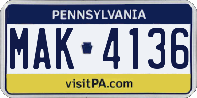 PA license plate MAK4136
