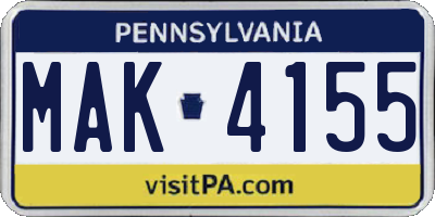 PA license plate MAK4155