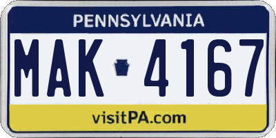 PA license plate MAK4167