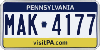 PA license plate MAK4177