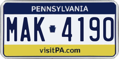 PA license plate MAK4190