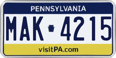 PA license plate MAK4215