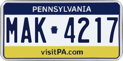 PA license plate MAK4217