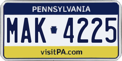 PA license plate MAK4225