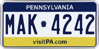 PA license plate MAK4242