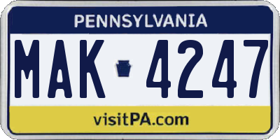 PA license plate MAK4247