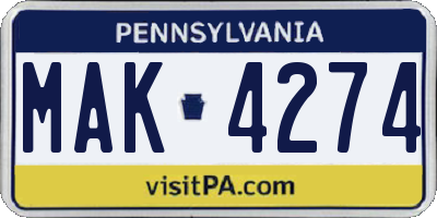 PA license plate MAK4274