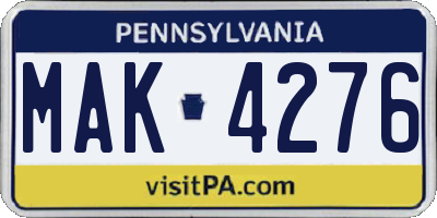 PA license plate MAK4276