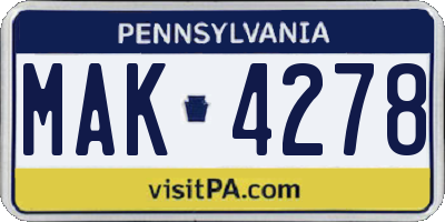 PA license plate MAK4278