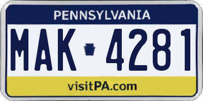 PA license plate MAK4281