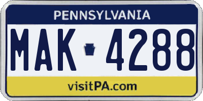 PA license plate MAK4288
