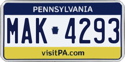 PA license plate MAK4293