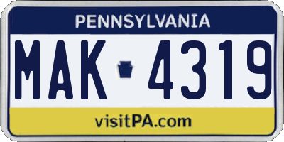 PA license plate MAK4319