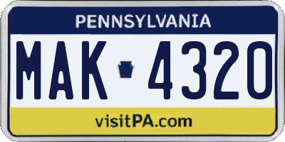 PA license plate MAK4320
