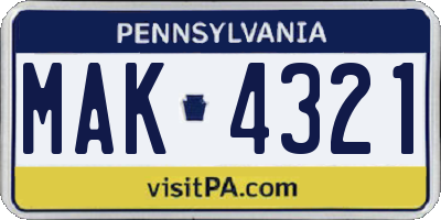 PA license plate MAK4321
