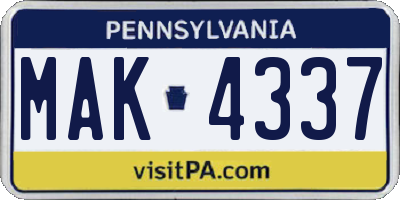 PA license plate MAK4337