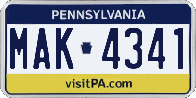 PA license plate MAK4341