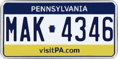 PA license plate MAK4346