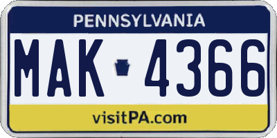 PA license plate MAK4366