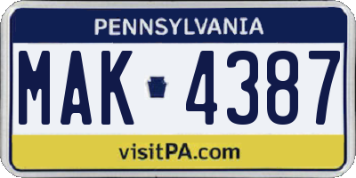 PA license plate MAK4387
