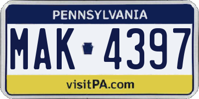 PA license plate MAK4397