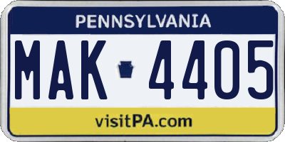 PA license plate MAK4405