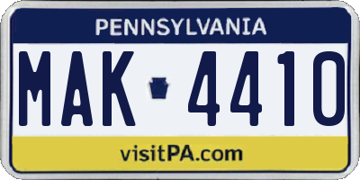 PA license plate MAK4410