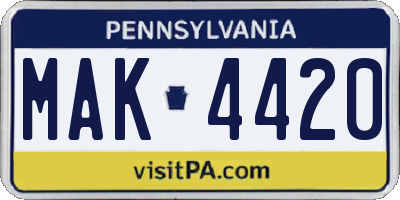 PA license plate MAK4420