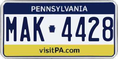 PA license plate MAK4428
