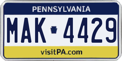 PA license plate MAK4429