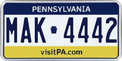 PA license plate MAK4442