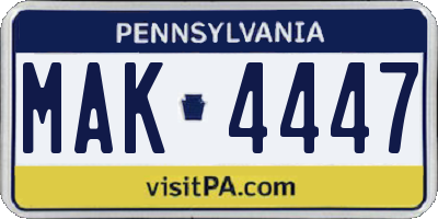 PA license plate MAK4447