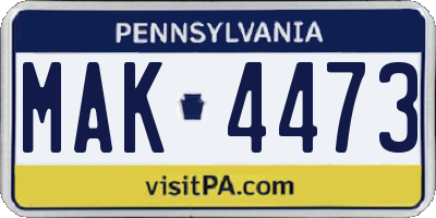 PA license plate MAK4473