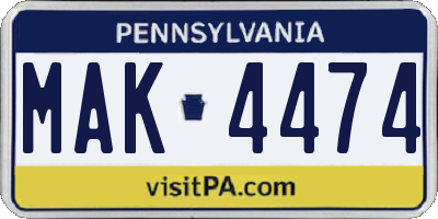 PA license plate MAK4474