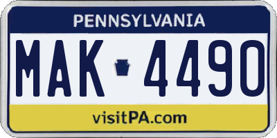 PA license plate MAK4490