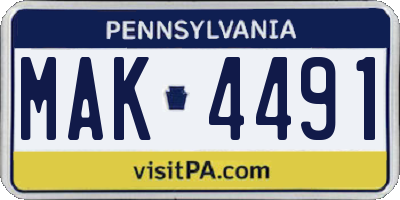 PA license plate MAK4491