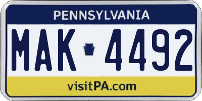 PA license plate MAK4492