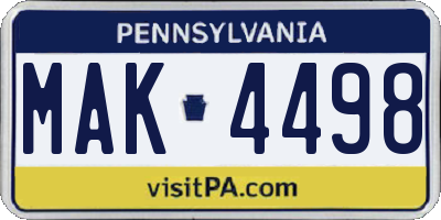PA license plate MAK4498