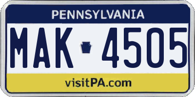 PA license plate MAK4505