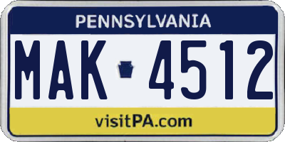 PA license plate MAK4512