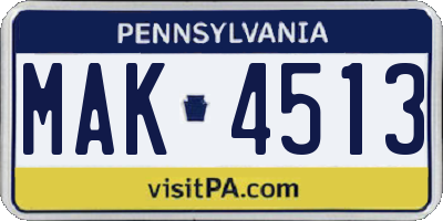 PA license plate MAK4513