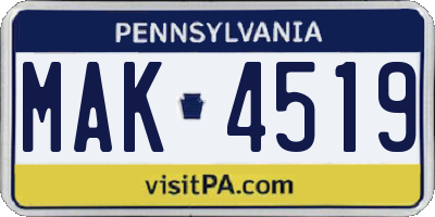PA license plate MAK4519