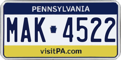 PA license plate MAK4522