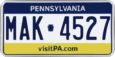 PA license plate MAK4527