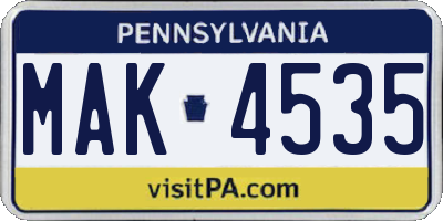 PA license plate MAK4535