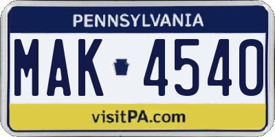 PA license plate MAK4540