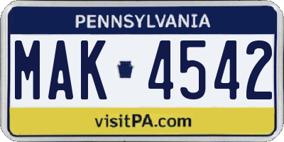 PA license plate MAK4542
