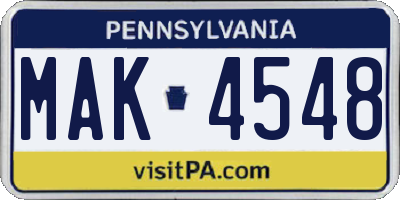 PA license plate MAK4548